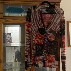 Multicolor Sheer Long Sleeve Blouse